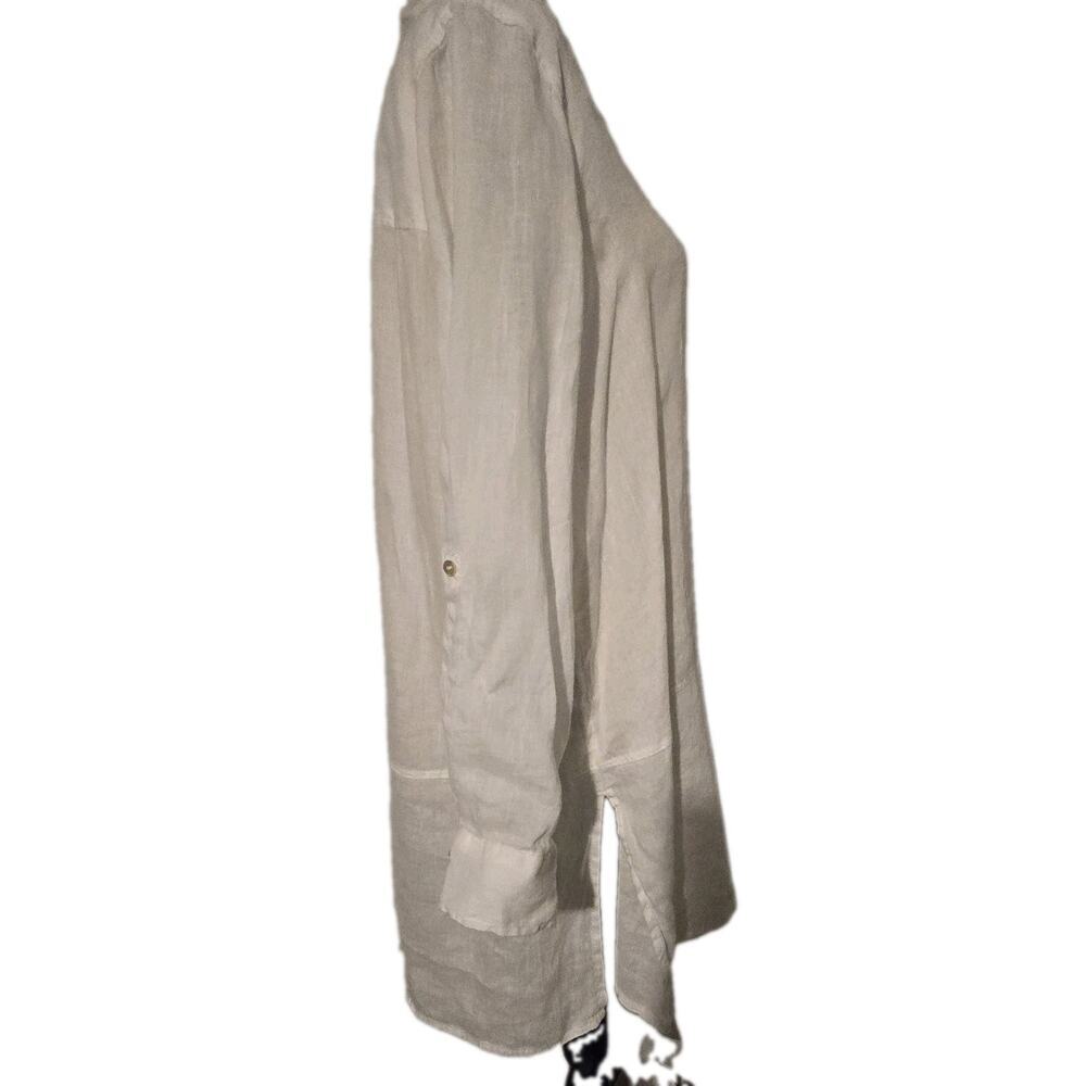 Tahari Womens White 100% Linen Tunic Shirt Roll Tab Long Sleeve Button Down 1X - Picture 5 of 8